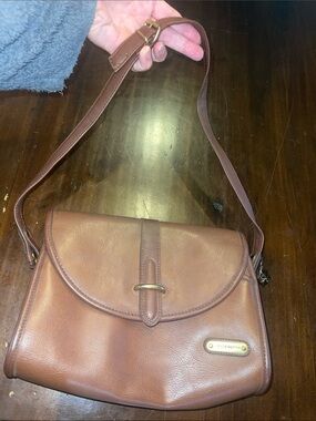 Brown Leather Shoulder Bag with Gold Accent